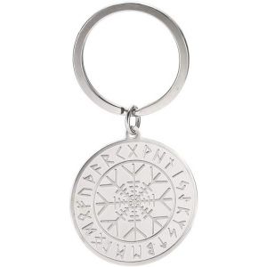 Kal-Porte-Clés Arbre De Vie En Acier Inoxydable Forme Ronde 24 Runes Nordiques N?ud Celtique Irlandais Amulette Viking Minimaliste Bijoux Pour Homme Et Femme - Neuf