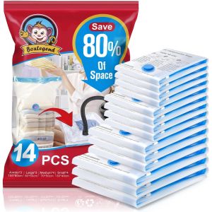 TIANYI-Sacs de Rangement Sous Vide 14 Packs- 3*100x80+ 3*80x60 + 4*70x50 + 4*60x40cm, 80 Microns Housses de Rangement sous Vide Voyages pour Vetements, Couvertures, Couettes, Literie, Oreillers - Neuf