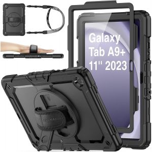 Coque pour Samsung Galaxy Tab A9 Plus/ A9+ 11 Pouces 2023, Coque Antichoc avec Protecteur D'&eacute;cran Porte-Stylo [Dragonne Rotative &agrave; 360] et Support, Galaxy Tab A9 Plus Housse (Noir) - Neuf