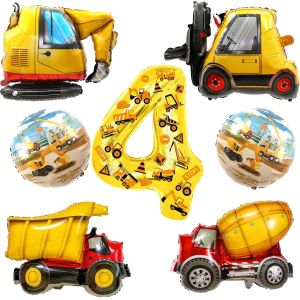 SJZG-7 Pi&egrave;ces Deco Anniversaire Tracteur,Ballons Tracteur 4 Ans,Ballon Anniversaire 4 Ans Garcon,Ballon De V&eacute;hicule D'Ing&eacute;nierie Pour Enfants Construction Th&egrave;me F&ecirc;te Deco - Neuf