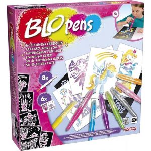 ERYI-- Blopens - Set Activités Féeriques - Feutres De Coloriage À Souffler Avec Pochoirs Réutilisables - Idée Cadeau Enfants Dès 5 Ans - Kit Création Dessins Fées, Licornes & Sirènes Pailletées - Neuf