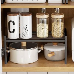 Eryi-Étagère De Cuisine En Métal,Étagère De Rangement Avec Tapis Antidérapant,Organiseurs De Placards,Pour Placard De Cuisine/Salle De Bain/Comptoirs/Ustensiles. (Black) - Neuf
