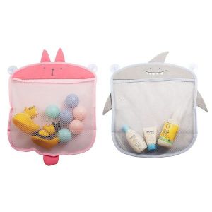 Adorable Organiseur De Jouets De Bain Pour Enfants - 2 Filets En Maille Avec Motifs De Lapin Et De Requin Pour Un Rangement Facile Et Un Séchage Rapide - Neuf