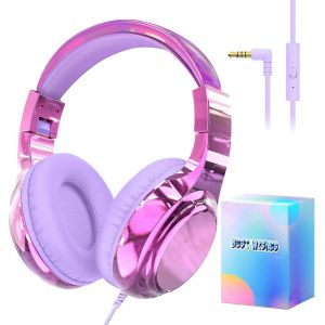 LORANKA-Casque Audio Enfant, Filaire R&eacute;glable/Pliable, Ecouteurs Enfant Audio avec Micro, 3.5mm Jack, 85/94dB Volume Limit&eacute;, Headphones Musique pour Fille 2 Ans/iPad/Tablet/PC - Neuf