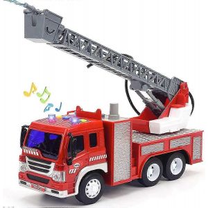 Camion de pompiers jouet avec lumières et sons, camion de pompiers à friction de 10,5 pouces avec pompe à eau, sirènes et échelle extensible - Neuf
