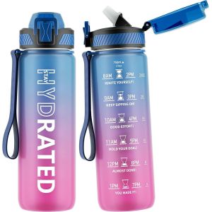 Eryi-Gourde, 750ml Gourde Sport Avec Paille Et Graduée, 0.75 Litre Étanche Bouteille D'eau Avec Brosse, Gourdes Motivation Sans Bpa Pour Fitness, Bureau, L'école, Yoga - Neuf