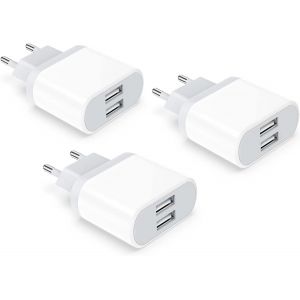 Prise Usb,3-Pack 2.1A/5V Chargeur Pour Iphone 11 Pro Max Xs Xrx8 7 6 6S Plus 14 13 12 Se 5 5S 5C,Samsung Galaxy,Huawei,2 Port Secteur Adaptateur Téléphone Embout Ficher Mural - Neuf