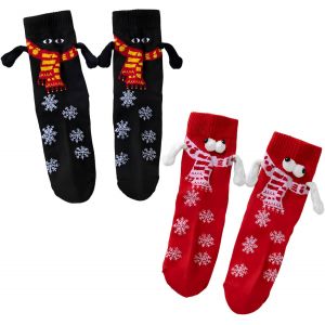 Jgd-Lot De 2 Paires De Chaussettes De No&euml;l, Chaussettes De No&euml;l, Poup&eacute;es De No&euml;l, Chaussettes Magn&eacute;tiques Tenant Les Mains, Cadeaux De No&euml;l Amusants Pour Homme Et Femme - Neuf