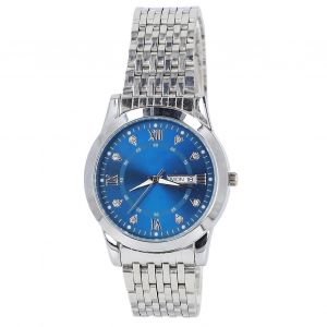 Montre D'affaires Pour Hommes D'affaires En Strass Bleu : Cadran De Mode Avec Bracelet En Alliage D'argent, Montre &Agrave; Quartz &Agrave; Aiguilles Lumineuses - Neuf