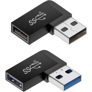 JGD-USB 3.2 90 degr&eacute;s(Paquet de 2), 10 Gbps Angle Gauche et &agrave; Angle Droit USB A m&acirc;le vers USB 3.2 Femelle coupleur d'angle, convertisseur de Charge Rapide OTG pour PC, Ordinateur Portable - Neuf