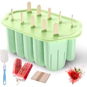 Eryi-Moule À Glace En Silicone, 10 Cavités Moules À Glace Réutilisables, Moule À Glace En Silicone Sans Bpa, Faciles À Démouler, Moules À Glace Diy Avec Brosse De Nettoyage Et Couvercle Étanche - Neuf