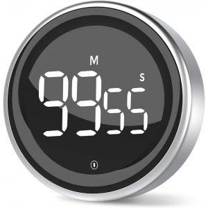 Eryi-Minuteur De Cuisine Minuterie Numérique Avec Fonction De Chronomètre Et Compte À Rebours Boîtier En Alliage D'aluminum 2 Modes D`Écran D'affichage 3 Niveaux De Volume Réglable Argenté - Neuf