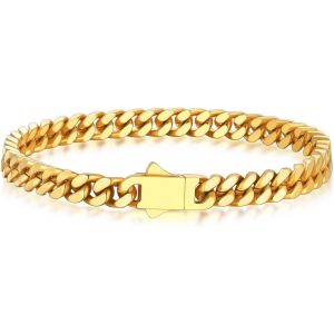 Eryi-Bracelet Homme Acier Inoxydablede 5 Mm De Large, Bracelet Argent/Or/Noir Homme Sélectionnable 19 À 23 Cm De Longue, Bijoux De Mode Accessoires De Bracelet Hip Hop Pour Hommes Garçons - Neuf