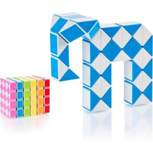 KAL-® Magic Snake Cube | Jouet De Poche Pour Les Enfants De 4 À 8 Ans | Cadeau Anniversaire Enfants Invites | Cadeau Pour Élèves - 48 Blocs | 2,3 Mm X 1,8 Mm | Bleu - Neuf