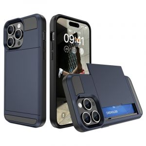 Porte-monnaie Cas (Bleu Marine) pour iPhone 15promax, 1 pouces avec la Titulaire de la Carte, résistance aux Chocs Double Couche Protectrice, Caché Fente de coulissement - Neuf