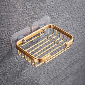 Porte Savon pour Salle de Bain Porte-Vaisselle en Acier Inoxydable Mural pour Douche Salle de Bain-Auto-adhésif Douche Évier Barre de Savon Porte-éponge Panier à Savon (Doré) - Neuf