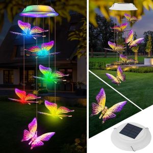 Solaire Carillon a Vent Exterieur,&Eacute;tanche Papillon Solaire Carillon &Eacute;olien,Portable LED Solaires Carillon pour F&ecirc;te Patio Porch Terrasse Yard Jardin D&eacute;coration Cadeau Maman - Neuf