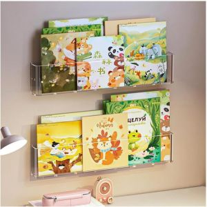 CAUC-Biblioth&egrave;que murale en acrylique transparent pour enfants, &eacute;tag&egrave;re de rangement pour livres, magazines et disques vinyles (2) - Neuf