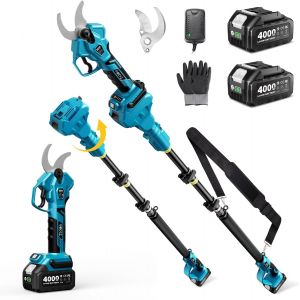 NouvelHorizonstore-SEESII S&eacute;cateur &Eacute;lectrique Avec Perche, 2-en-1 Secateur Electrique Sans Fil T&eacute;lescopique, Port&eacute;e Totale 4,5 m, Coupe 40mm, 2 * 4,0Ah Batteries, Lame SK5, Jardin/Arbres/Fleurs PS040 - Neuf
