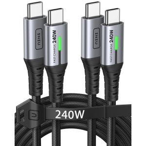 LORANKA-240W Cable USB C vers USB C, [2Pack 2m] PD3.0 C&acirc;ble USBC Type C Charge Rapide pour iPhone 17 16 15 Pro Max, Samsung Galaxy S25 S24 S23 Ultra, Pixel 9 Pro, MacBook iPad Air, Switch, Steam Deck - Neuf