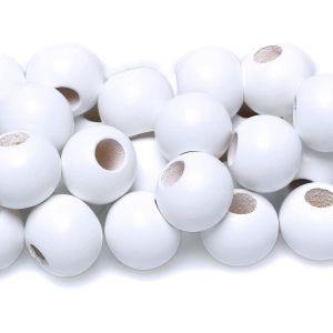Lot De 40 Perles En Macramé En Bois Blanc De 25 Mm Avec Grand Trou De 10 Mm Pour Travaux Manuels,Perles D'espacement En Bois Naturelles Rondes En Vrac Pour Guirlandes,Fabrication De Bijoux, - Neuf