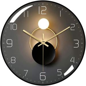Horloge murale silencieuse moderne, diamètre 30 cm, horloge à quartz numérique ronde, idéale pour salon, bureau, chambre, cuisine (noir) - Neuf