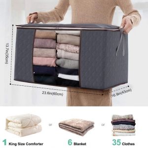 Gris Lot de 1 Sac de Rangement Vetement 35L, Boîte de Rangement Sous lit Pliable, Housse Rangement Couette Organisateur de Placard, Fenêtre Transparente en Tissu Solide pour les Vêtements, - Neuf