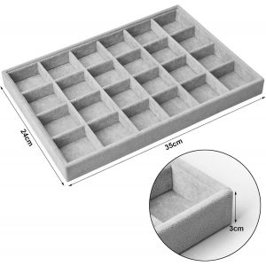 Plateau &Agrave; Bijoux En Velours &Agrave; 24 Compartiments, Bo&icirc;te De Rangement Pour Bagues, Bracelets, Boucles D'oreilles Et Colliers (Gris) - Neuf