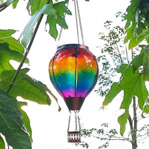 KALTD-Montgolfière Solaire En Verre À Suspendre-Lampe Solaire En Verre Coloré-Lampe Solaire Étanche À Suspendre Pour Jardin,Terrasse Et Passage - Neuf