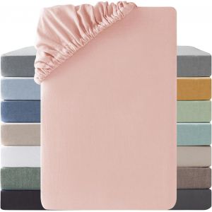 Drap Housse 160x200 Coton,Poches Élastiques De 30 Cm,100% Coton Lavé Texture Similaire À Celle Du Lin Stone Washed Confortable Respirant Drap-Housse,Rose - Neuf