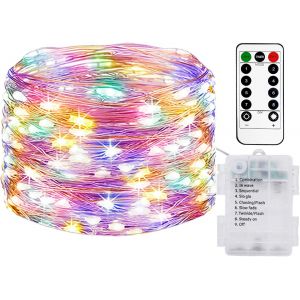 TRAHOO-Lot de 1 Guirlande Lumineuse a Pile, 10M 100LED Guirlande Led &agrave; Pile avec T&eacute;l&eacute;commande 8 Modes Fonction Minuterie IP65 Etanche Fil Lumineux D&eacute;coration Int&eacute;rieur Ext&eacute;rieur Chambre No&euml;l, Multi-C - Neuf