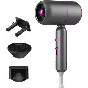 S&egrave;che-Cheveux Ionique Professionnel 2000w, Seche Cheveux Pliant Haute Puissance, S&eacute;chage Rapide, S&egrave;che Cheveux Avec Buse Concentr&eacute;e Et Diffuseur, Support Mural Pliable, Bouton Chaud/Froid - Neuf