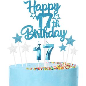 Sjzg-Ensemble De Bougies Pour G&acirc;teau D'anniversaire 17 Ans, Bougie Bleue Num&eacute;ro 17 Pour G&acirc;teau D'anniversaire, Bougies D'anniversaire Pour Filles Et Gar&ccedil;ons, D&eacute;corations D'anniversaire, D&eacute;coration - Neuf