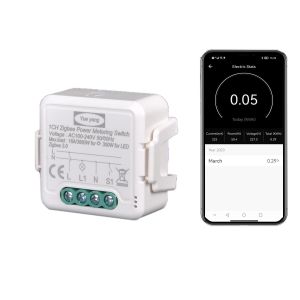 Interrupteur zigbee 16 A avec compteur de consommation &eacute;lectrique, relais power metering Smart Control App Smart Life, marche/arr&ecirc;t contr&ocirc;le, compatible avec Alexa Echo et Google Home, relais 3680 W - Neuf