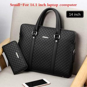 Sac à bandoulière pour homme,en cuir,porte-documents d'affaires,double couche,décontracté,sacoche ordinateurs portables,accessoires masculins,sacs de voyage - Black with Wallet-14 - Neuf