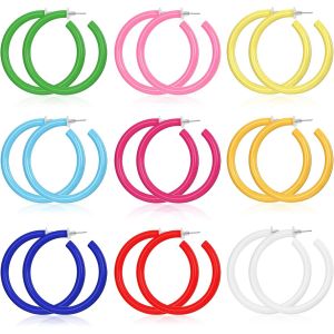 Kalhx-Boucles D'oreilles Colorées Big Hoop 80s 90s Boucles D'oreilles Rétro Pour Femmes Acrylique Ouvert Grandes Boucles D'oreilles Créoles C Forme Boucles D'oreilles Léger 60 70 80mm - Neuf