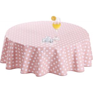 Nappe Ronde Toile Cirée 140cm Pois Rose Et Blanc, 350gsm 100% Impermeable,Élégante Nappe Anti-Taches Exterieur Pvc,Plastique,Pour Fete,Table Basse,Anniversaire,Picnic,Mariage,Barbecue - Neuf