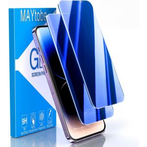 2 Pi&egrave;ces Verre Tremp&eacute; Bleu Anti Espion Pour Iphone 14 Pro Max, Film Protection &Eacute;cran Confidentialit&eacute;, Bleu Color&eacute;, Anti Reflet, Sans Bulles, Duret&eacute; 9h, Anti Rayures - Neuf