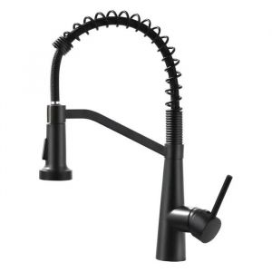 Mitigeur de Cuisine Noir Mat avec Bec &agrave; Ressort Spiral&eacute; et Douchette Extractible - Robinet d'&Eacute;vier Pivotant &agrave; 360&deg; en Laiton - Neuf