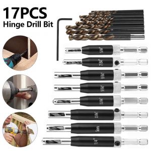 Jeu de 17 forets auto-centreurs avec taraud &agrave; charni&egrave;re &agrave; changement rapide - Neuf