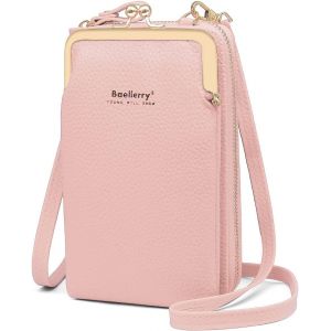 Sac Téléphone Portable Femme Portefeuille en PU Cuir Pochette Téléphone Portable Pochette Bandoulière Femme Petit Sac à Bandoulière pour Téléphone avec Porte Carte, Bandoulière (Rose) - Neuf