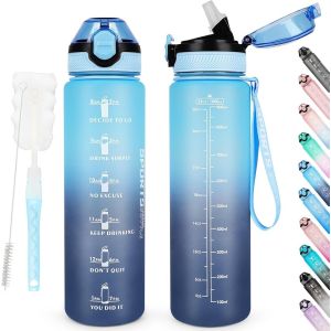 Shiba-Bouteille D'eau De 1 L Sans Bpa Avec Paille, Passe Au Lave-Vaisselle, Couvercle Anti-Fuite, Bouteille D'eau Motivante Avec M[1 - Neuf