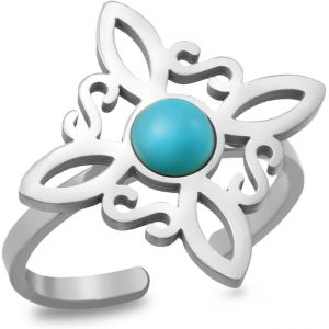 Kal-Bague N?ud De Sorcière Avec Turquoise En Acier Inoxydable Nudo De Bruja Magic Knot Bague Réglable Pour Femme Symbole Wiccan - Neuf