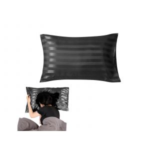 Taie D'oreiller En Satin Noir 51 X 76 Cm, Fermeture Portefeuille, Pour Cheveux Et Peau - Neuf