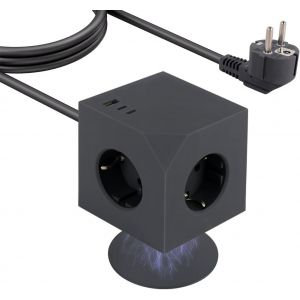 Cube Multiprise avec Interrupteur, Bloc Multiprise, Multiprise Cube, Multiprise Electrique 3 USB avec 3 Ports, 6 en 1, Adaptateur de Prise pour Bureau, Maison, 3680 W/16 A, C&acirc;ble de 1,5 M - Neuf