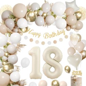 AYUHR-Décoration Anniversaire 30 Ans - Ballons et Bannière Joyeux Anniversaire en Beige Or pour Femmes et Hommes - Neuf