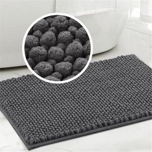 Tapis De Bain,Antid&eacute;rapant Tapis De Douche,Absorbant Tapis De Bain &Agrave; Poils En Chenille Douce,Tapis Pour Salle De Bain Et Chambre,Lavable En Machine (Gris,43 X 60 Cm) - Neuf