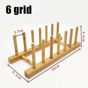 Support De Rangement D'assiettes,Support À Vaisselle Multifonctionnel En Bois Pour Tasse,Couvercle De Pot,Support De Vidange,Organisateur De Cuisine,Étagère De Rangement.6 Grid. - Neuf