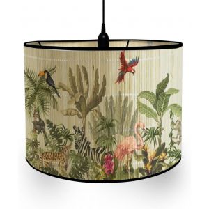 Abat-Jour en Bambou Classique Imprimé Animal et Végétal Tambour Abat-jour, Remplacement Abat, Jour Fait à la Main, pour Lampe de Table,Suspension,Lampe de Chevet,Lampadaire (zoo) - Neuf