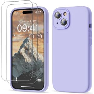 Kal-3 En 1 Coque Iphone 15 Silicone Liquide - Avec 2 Verre Tremp&eacute; - &Eacute;tui Protection Pr&eacute;cise De Cam&eacute;ra [R&eacute;sistant Aux Rayures] [Antid&eacute;rapant] Iphone 15 Case 6.1"", Violet - Neuf
